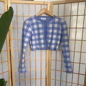 Emory Park Blue & White Checkered Button Up Sweater • size medium